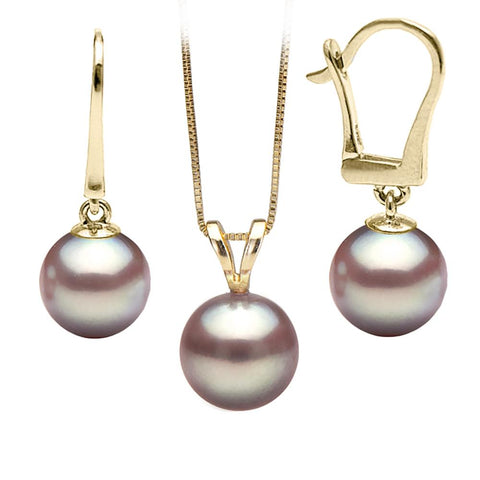 Meiumi Lavender Freshwater Classic Pendant And Dangle Earring Set